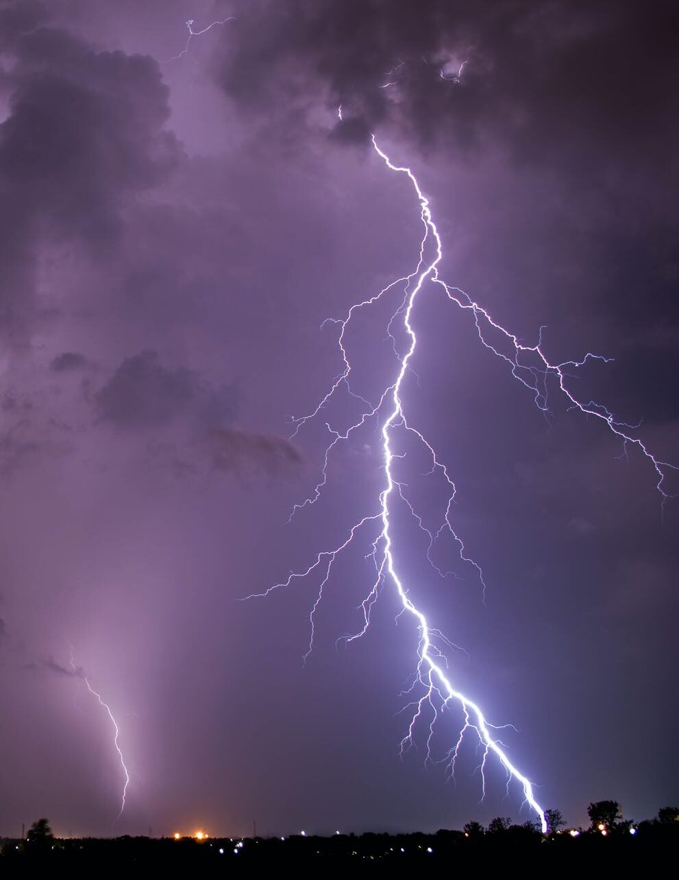 A lightning bolt strikes the ground