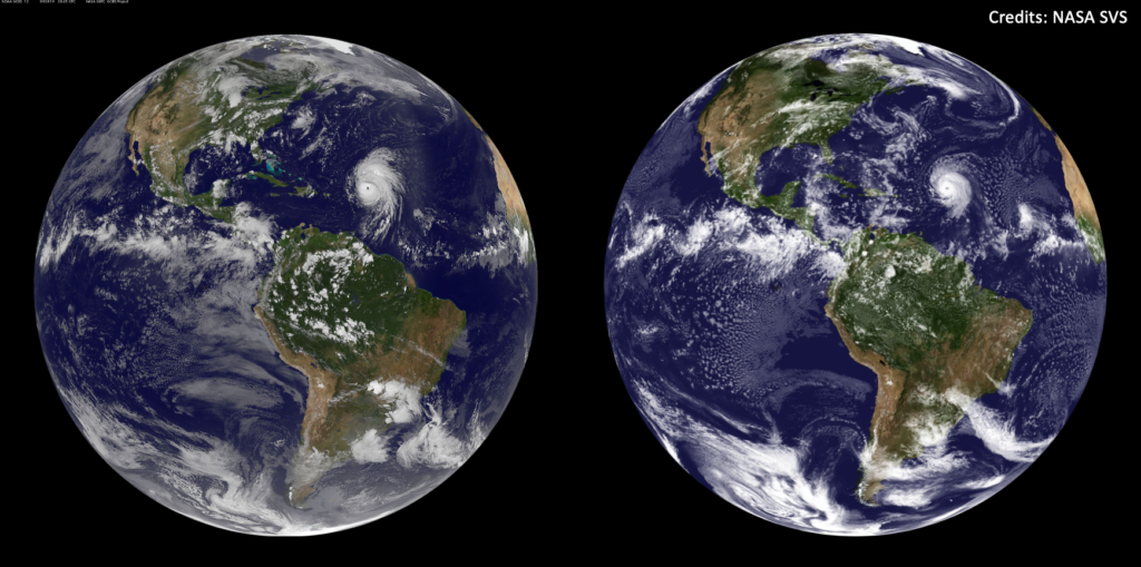 Two "digital earths" represented on a black backdrop; the ESSIC AI logo