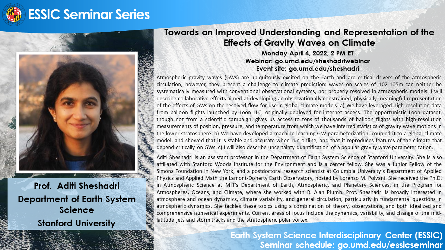 The seminar flyer for Dr. Sheshadri, all text is on the webpage